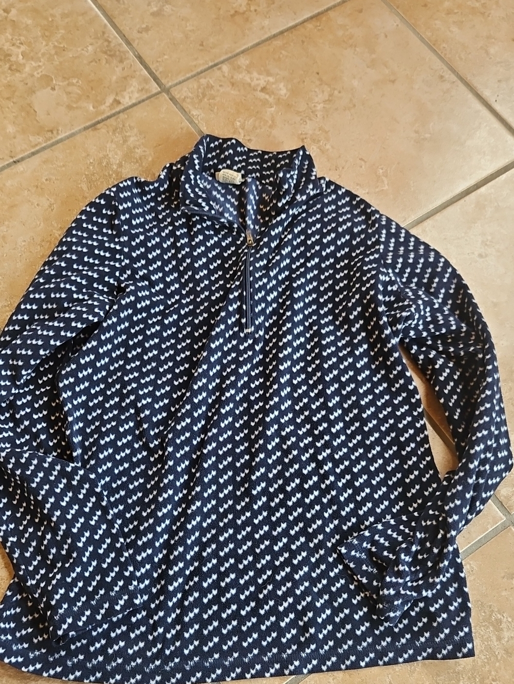 L.L.Bean Navy Blue Patterned Quarter-Zip Pullover